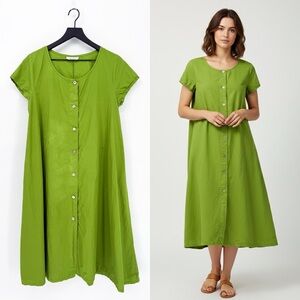 Bryn Walker Organic Cotton Winsor Midi Dress in Soca Green XXS